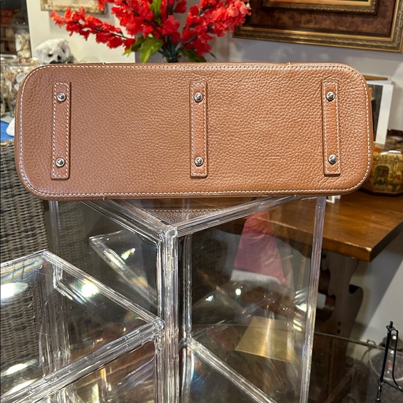 Dooney & Bourke Camel Leather Satchel with Mini Pouch & Key Fob 14”x 10” EUC - Picture 11 of 13